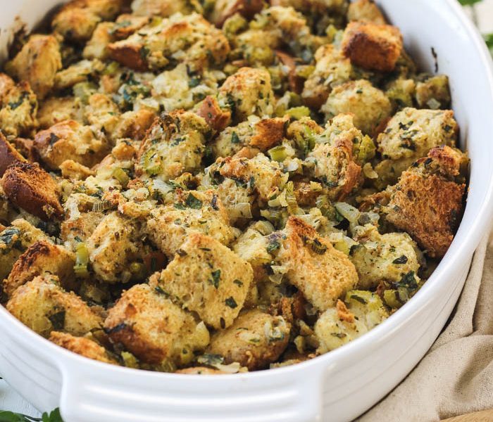 This simple stuffing recipe is a MUST for the holidays! Get the recipe at LoveGrowsWild.com